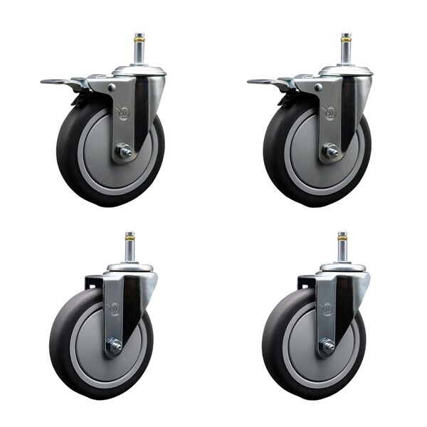 Service Caster 5'' Thermo Rubber Swivel 7/16'' Stem Caster Set 2 Total Lock Brake, 4PK SCC-GRTTL20S514-TPRB-716138-2-S-2 - main